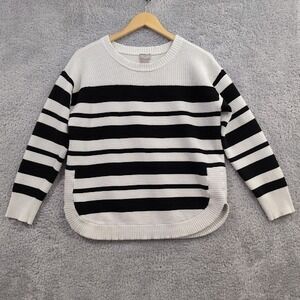 Chico's Zenergy Sweater Size 1 (M) Black White Stripes Long Sleeves Boxy Knit